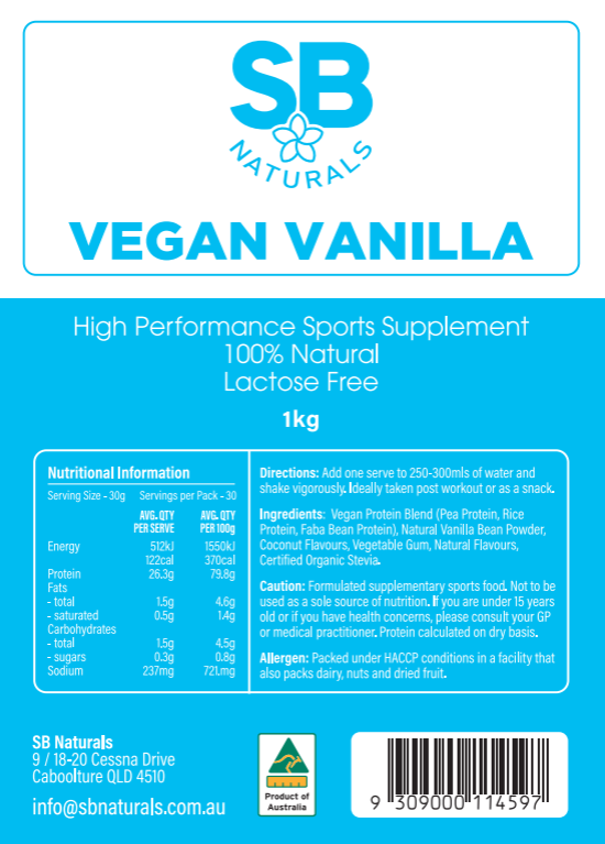 SB Naturals Vegan Vanilla Protein 1kg