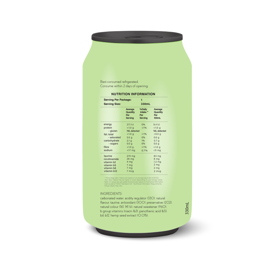 Plus Hemp Hydrate Sparkling Vitamin Water Lemon & Lime 330ml